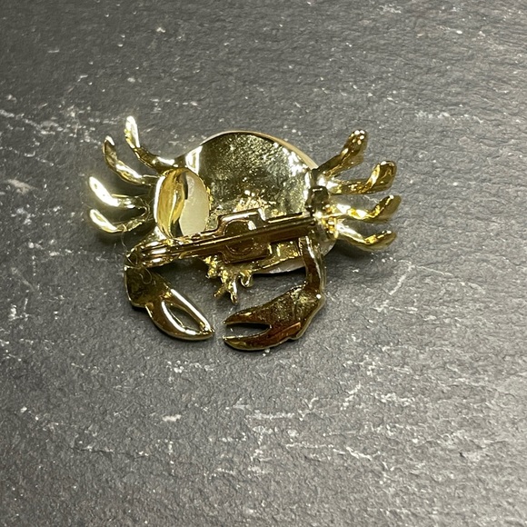 Vintage Gold Crab Brooch Nautical Beach Pin Rhinestone - Picture 6 of 8